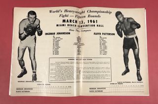 1961 Floyd Patterson vs.  Ingemar Johansson Heavyweight Championship Program VF 2
