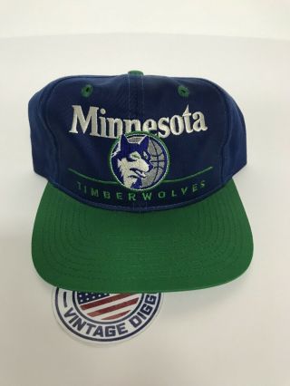 Vintage Minnesota Timberwolves Snapback Hat Cap 90 