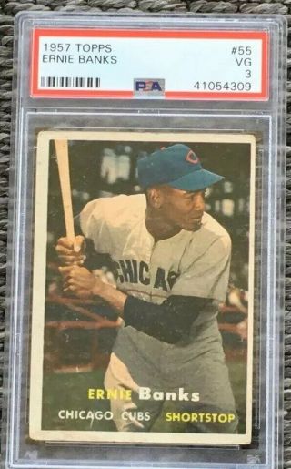 1957 Topps 55 Ernie Banks - Chicago Cubs - Psa 3 - Vg - Hof - Mr.  Cub