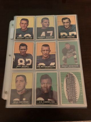 1961 Topps Football Card Starter Set 110/198 Cards With Stars Johnny Unitas