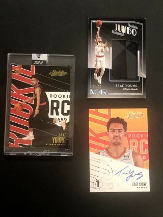 Lot3) 2018/19 Panini Absolute Trae Young Auto Rc /125 Encased Rc Noir Jumbo /99