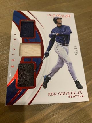 Ken Griffey Jr The Kid 2019 Immaculate Triple Relic Game Material Card 6/25