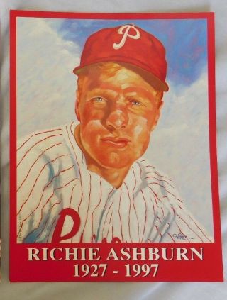 Philadelphia Phillies Richie Ashburn 1927 - 1997 8.  5x11 Photo Card 1997 Dick Perez