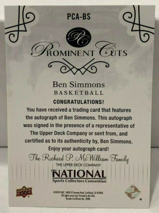 Ben Simmons 2019 2019 Upper Deck The National Prominent Cuts Autograph Auto /15 2
