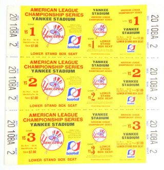1977 American League Champions Yankees Vs Royals Full Tickets Game 1 2 3