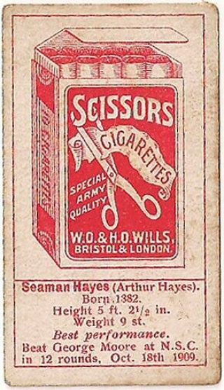 1911 W.  D.  & H.  O.  Wills Boxers - Seaman (Arthur) Hayes - Scissors back 2