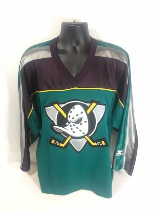 Vintage Starter Anaheim Mighty Ducks Hockey Jersey Size Large Color Block