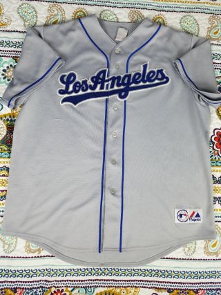 LA Los Angeles Dodgers Majestic Vintage Grey Baseball Jersey Sz XL 90s Alternate 2