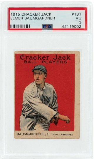 1915 Cracker Jack Baseball 131 Elmer (george) Baumgardner,  Psa 3 Vg (stl Browns)