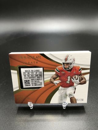 Mark Walton 2018 Immaculate Cleats Laundry Tag /26 Miami Hurricanes Sp Rc Patch
