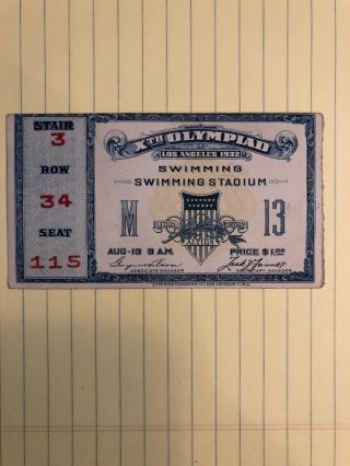 1932 Olympic Swimmming Ticket