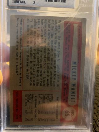 1954 Bowman Mickey Mantle Yankees 65 BGS BVG 3 Very Good - 4