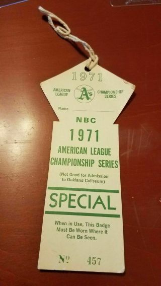 1971 Alcs Playoffs Press Pass Nbc Sports - Oakland A 