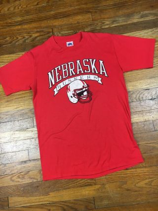 Vintage University Of Nebraska Football 50/50 T - Shirt - Size Medium / Large