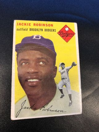1954 Topps Baseball Card 10 Jackie Robinson Brooklyn Dodgers Hof