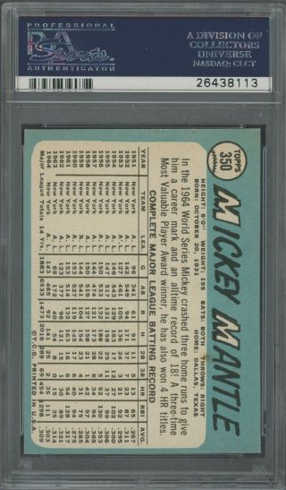 1965 Topps 350 Mickey Mantle York Yankees HOF PSA 8 (MC) 2