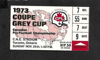 1973 Cfl Football Grey Cup Ticket,  At Toronto,  $17.  50,  2 1/2 " X 4 1/2 ",  Nov 25