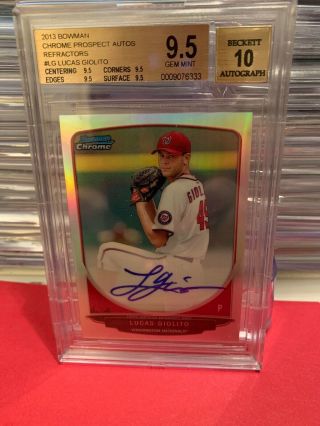 2013 Lucas Giolito Bowman Chrome Refractor Auto Rookie Bgs 9.  5/10 Monster Subs