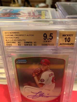 2013 Lucas Giolito Bowman Chrome Refractor Auto Rookie BGS 9.  5/10 Monster Subs 2