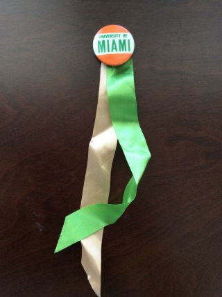 Vintage University Of Miami Pinback Button With Ribbon