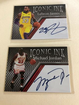 Michael Jordan And Lebron James Iconic Ink Card
