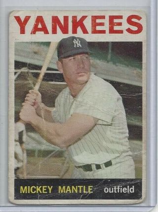 1964 Topps Mickey Mantle York Yankees 50 Baseball Card 50 Poor