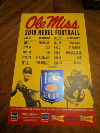 2019 Ole Miss Rebel Large Yellow Football Poster Schedule Hotty Toddy 125 Season