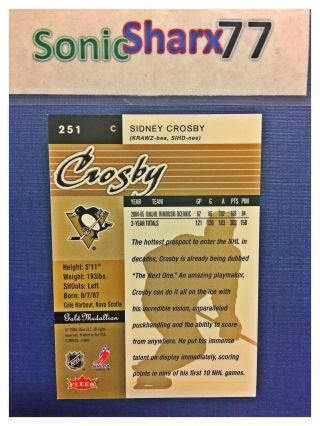Sidney Crosby RC 2005 Fleer Ultra Gold Rookie,  251,  BV $250 2