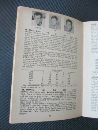 1965 Detroit Lions Facts Book for Official Use Of Press,  Radio - TV Guide 3