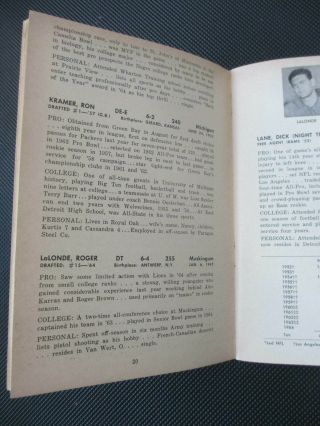 1965 Detroit Lions Facts Book for Official Use Of Press,  Radio - TV Guide 4