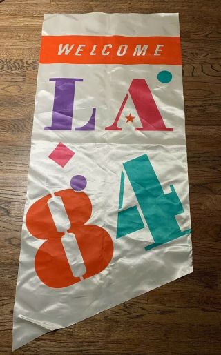 1984 Los Angeles La Olympics Welcome Vintage Sports Memorabilia Flag Banner