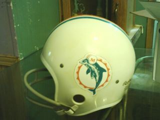 Vintage 1970 ' s NFL Miami Dolphins Rawlings Worn Football Helmet VGC 3