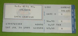 York Mets Ticket Stub | July 20 1985 | Dwight Gooden Win