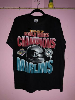 Vintage Sbw Florida Marlins 1997 World Series Champions T Shirt 90s Black L Rap