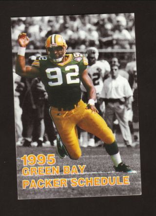 Reggie White & Brett Favre - - Green Bay Packers - - 1995 Pocket Schedule - - Miller Lite