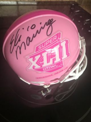 Eli Manning Signed York Giants Pink Bowl Mini Helmet.  Jsa