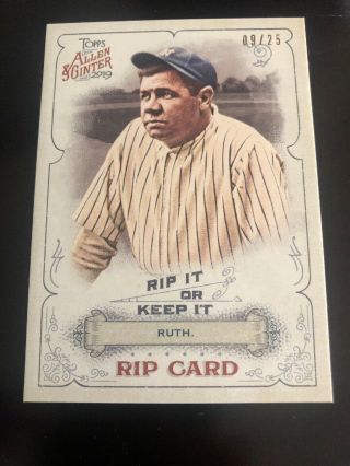2019 Topps Allen & Ginter Babe Ruth Rip Card Unripped Red Ink Auto? Wood? 9/25