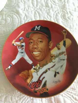 Baseball Hall Of Fame Hank Aaron Autographed Hackett American Plate 1985 Issue