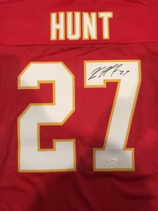 Kareem Hunt Autographed Custom Kansas City Chiefs Red Jersey Witness JSA 3