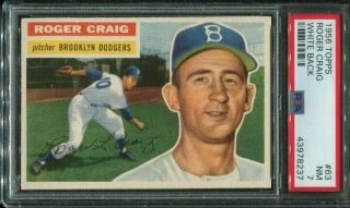 1956 Topps 63 Roger Craig Brooklyn Dodgers Rookie Card Psa 7 Nearmint