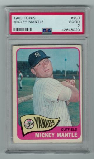 1965 Topps Mickey Mantle Baseball Card 350 - Psa 2 Hof Yankees