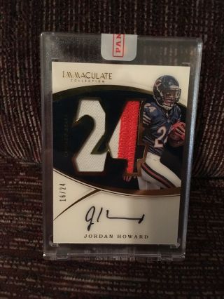 2016 Immaculate Jordan Howard Rookie Numbers On Card Auto 3 Color Patch Sp 16/24