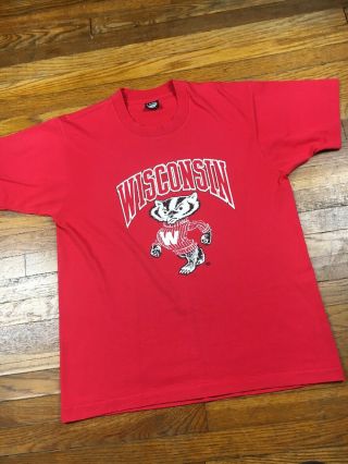 Vintage 90s University Of Wisconsin Badgers T - Shirt - Size Large / Xl