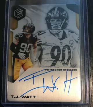 2019 Panini Elements Tj Watt Metal On Card Auto 74/99 Pittsburgh Steelers