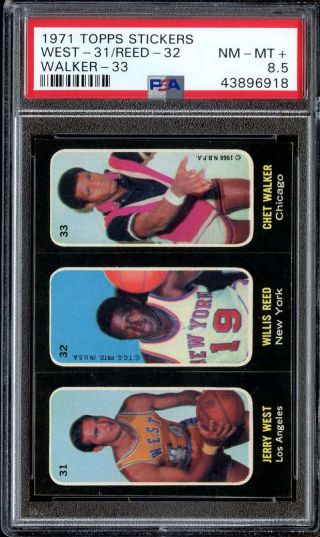 1971 - 72 Topps Trios Stickers 31 - 32 - 33 Jerry West/reed/walker Psa 8.  5 H Adt3507