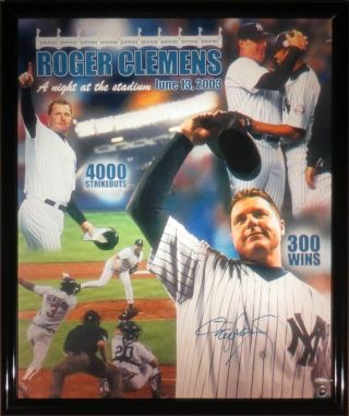 Roger Clemens Signed Framed 300 Win/4000 Strikeout 20x24 Giclee Canvas Tristar