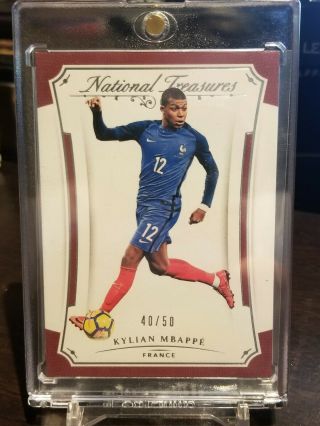 2018 National Treasures Soccer Kylian Mbappe Rc Rookie Jersey /50 France Psg