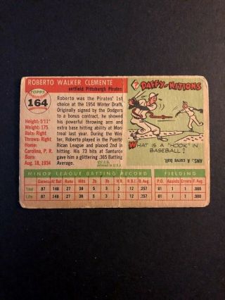 1955 TOPPS ROBERTO CLEMENTE 164 ROOKIE CARD 2