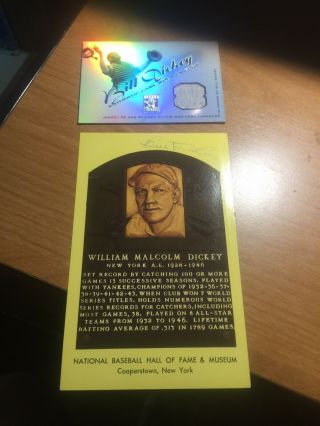 Bill Dickey Signed Yellow Hof Plaque Postcard Autographed & Jersey Card