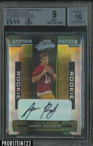 2005 Absolute Spectrum Silver Aaron Rodgers Packers Rc Auto /249 Bgs 9 Bas 10